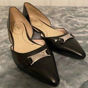 Black leather flats